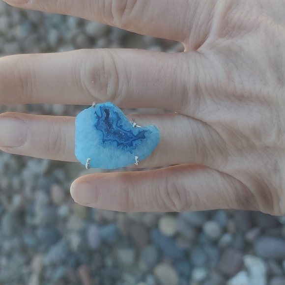 New Solar Quartz Agate Druzy 925 Silver Ring. - Picture 8 of 13
